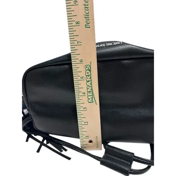 Victoria’s Secret Black Drawstring Fringed Backback Tote Faux Leather NWOT - Picture 10 of 11